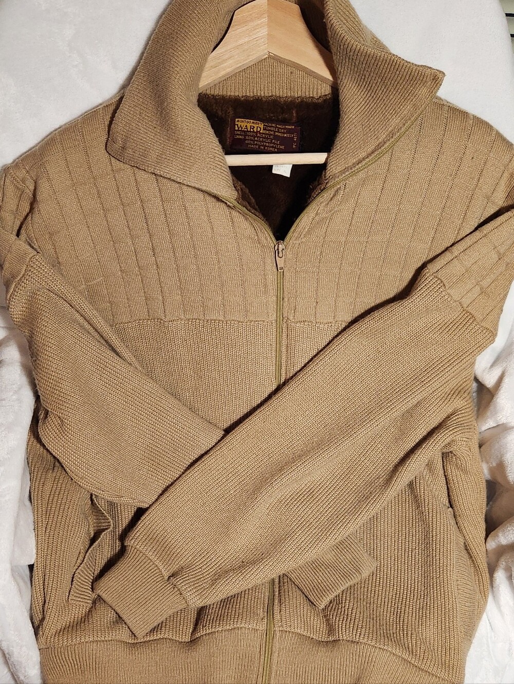 Montgomery Ward Men's Zip-Up Knit Sweater Jacket in Tan by Ward